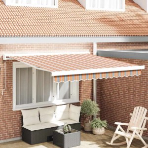 Mehrfarbige vidaXL Einziehbare Markise 350x250cm aus Stoff und Metall für Terrasse oder Garten.