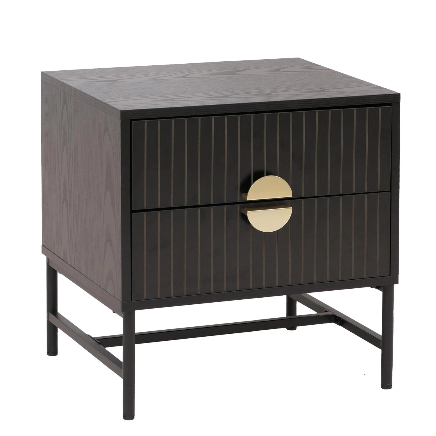 MCW Nachttisch O39 Schublade Melamin MDF Metall 50x48x39cm Holzoptik Schwarz