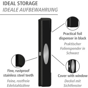 Wenko Folienspender Perfect Cutter Black Outdoor Kitchen, schwarz, mit Sichtfenster und Edelstahlklinge.