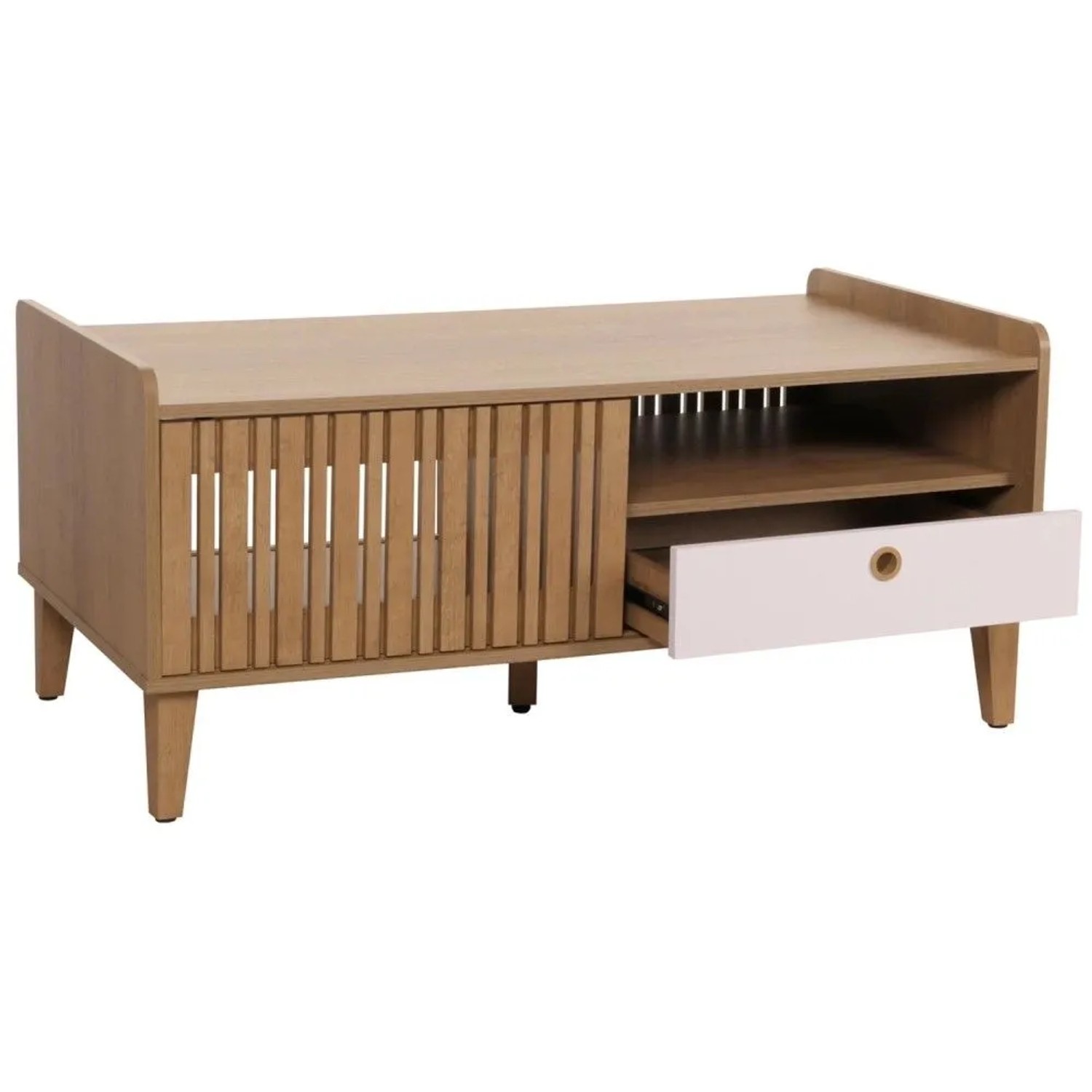 MCW Couchtisch M48 Natur Schublade Weiß