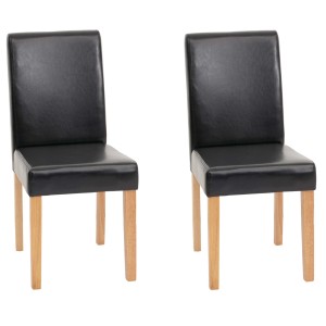 2er Set Esszimmerstühle, schwarz, Kunstleder, helle Holzbeine, klassisch & zeitlos.
