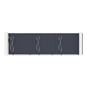 Casanoov Schiebetor 5M mit Motorisierung, Aluminium Gartentor in Grau mit Dekor.