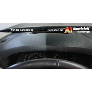 Vorher/Nachher: Cockpitpflege mit Dr. Wack A1 Kunststoff-Tiefenpfleger matt. Farbauffrischung & Schutz.