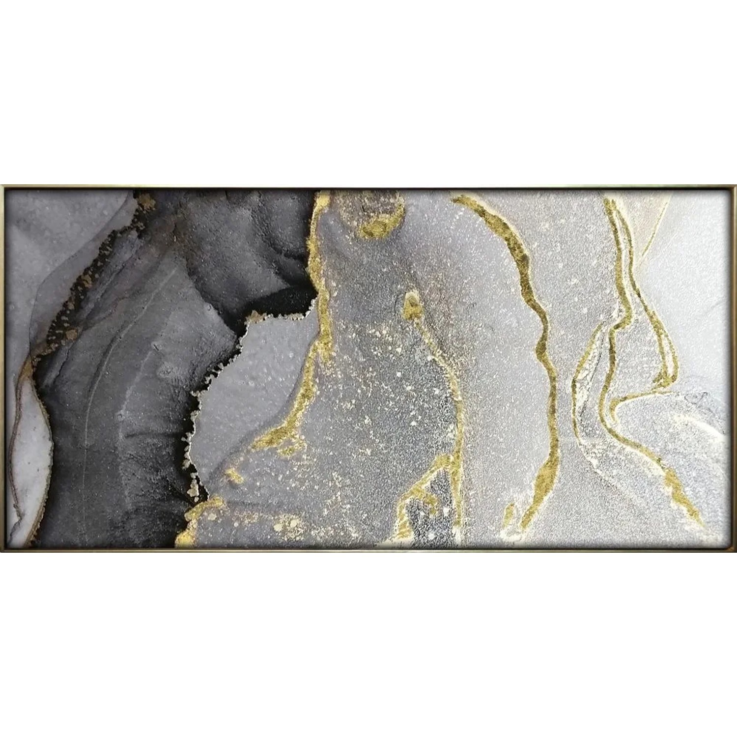 Art Universe Glasbilder Abstrakt in Grau und Gold 70 x 140 cm