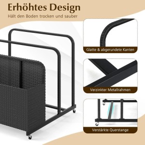 Costway Pool Aufbewahrungskorb mit Rollen Pe Rattan Schwarz