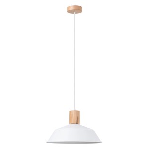 Weiße Sollux Lighting Pendelleuchte Fano mit Holzdetails, skandinavisches Design für Lampen & Leuchten.