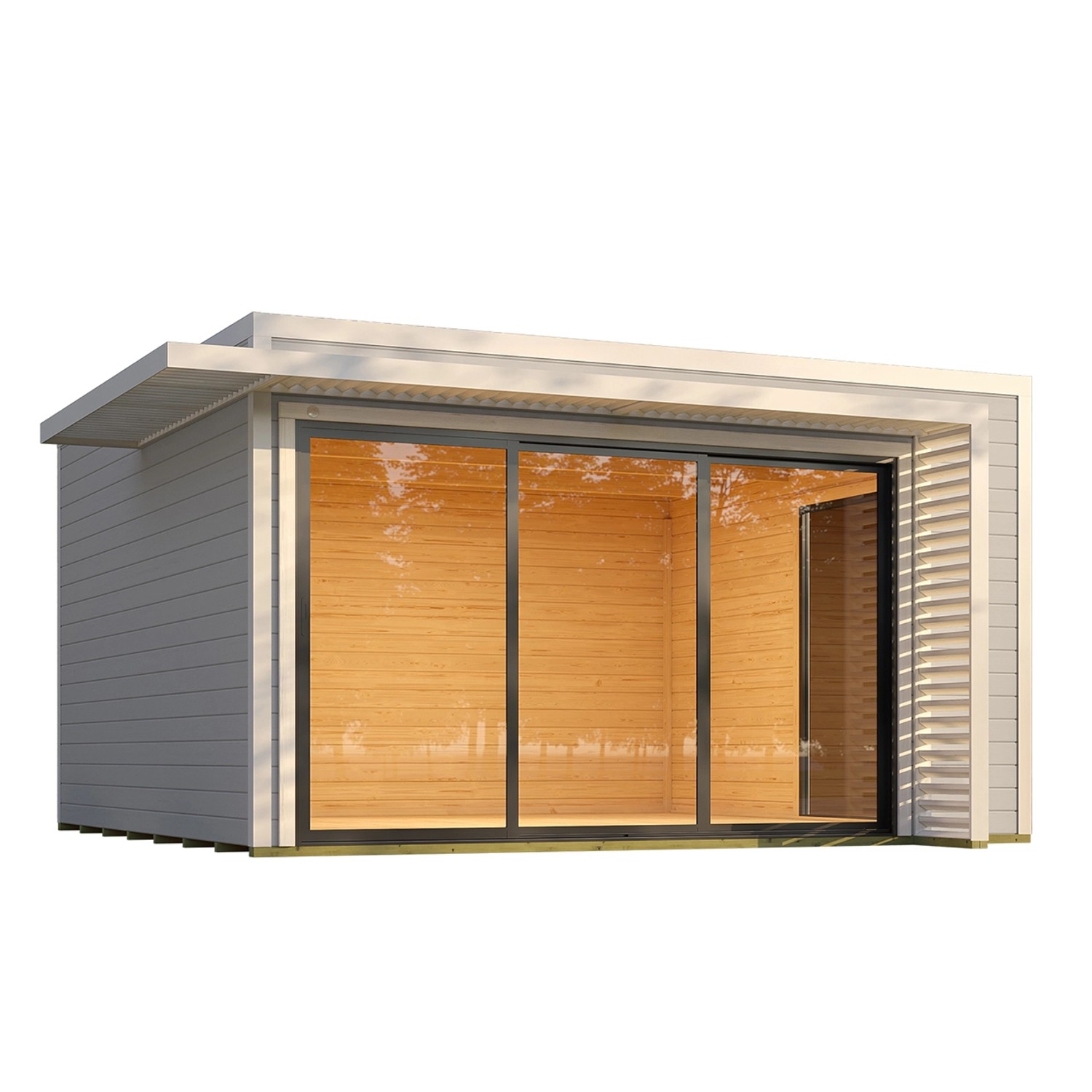 Weka Gartenhaus Amberley Schiebetür 2 Fenster Grau-Weiß 400 cm x 400 cm günstig online kaufen