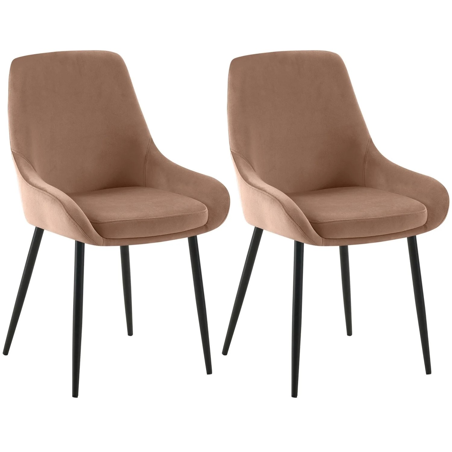 DELUKE 2er Set Esszimmerstuhl PUNAR Samt Braun 50x53x86cm Schwarz Essstühle Esszimmerstühle Küchenstühle Wohnzimmerstühle