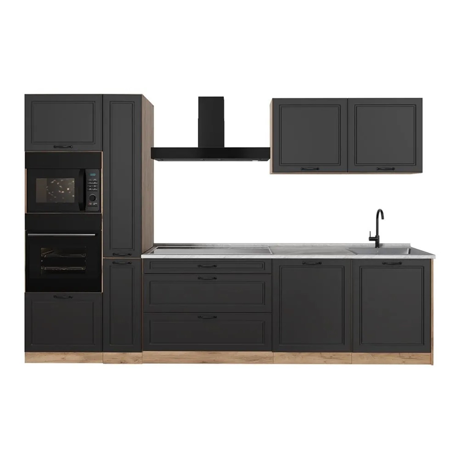 Vicco Küchenzeile R-Line Anthrazit Landhaus/Goldkraft Eiche 310 x 207 ohne Arbeitsplatte Art Nr 67949