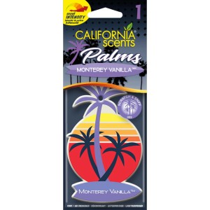 California Scents Lufterfrischer Palm Monterey Vanilla für Auto, mit Palmenmotiv.
