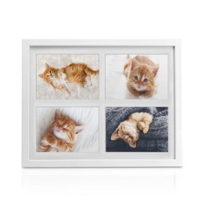 Weißer Bomoe Galeria Bilderrahmen für 4 Fotos (10x15cm) mit süßen Katzenmotiven.