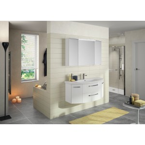 Pelipal Badmöbel-Set Serie 4010, 120,5 cm, Weiß Hochglanz: Waschbecken, Unterschrank und Spiegelschrank.