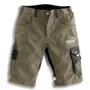 Puma Workwear Arbeitsshort Champ Oliv/Carbon, Größe 46, mit Taschen und Stretcheinsätzen.