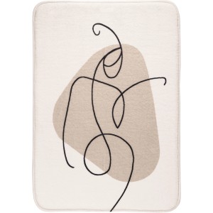 Beiger Badteppich Faceline von Kleine Wolke mit abstraktem Linienmuster für ein modernes Badezimmer.