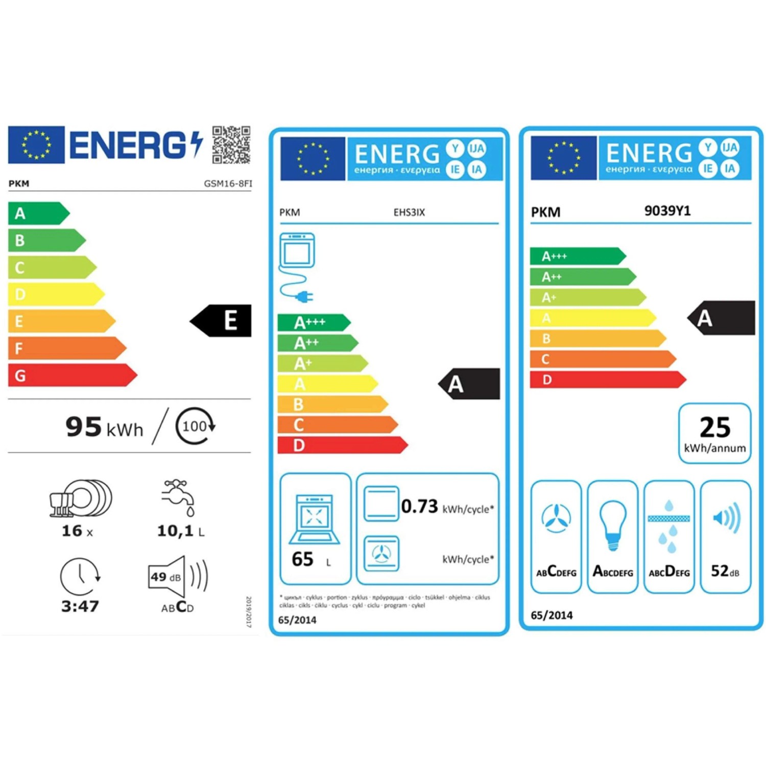 Energieeffizienzlabel der Flex-Well Exclusiv Küchenzeile Valero mit Geschirrspüler, Herd und Dunstabzugshaube.