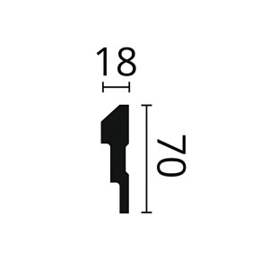 Profilzeichnung der weißen NOEL & MARQUET NMC MA2-Box Türumrandung (70x18mm), 28 Leisten (56m).
