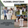 Mehrere Anwendungsbeispiele der weißen TRUTZHOLM Stehtischhusse Stretch 70cm für Events.