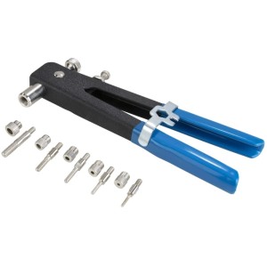 Westfalia Muttern-Nietzange M3-M8 aus Metall, schwarz mit blauem Griff und Nietmuttern-Set.