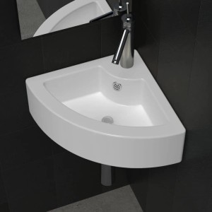 Weißes vidaXL Waschbecken, Eckwaschbecken aus Keramik, 45x32x12,5 cm.