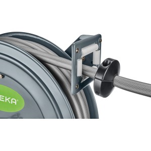 Geka Schlauchaufroller mit grauem 20 m Wasserschlauch, Wandmontage.
