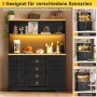 Merax Sideboard 150x120 cm LED Steckdose Weinregal 4 Schubladen Bar_6