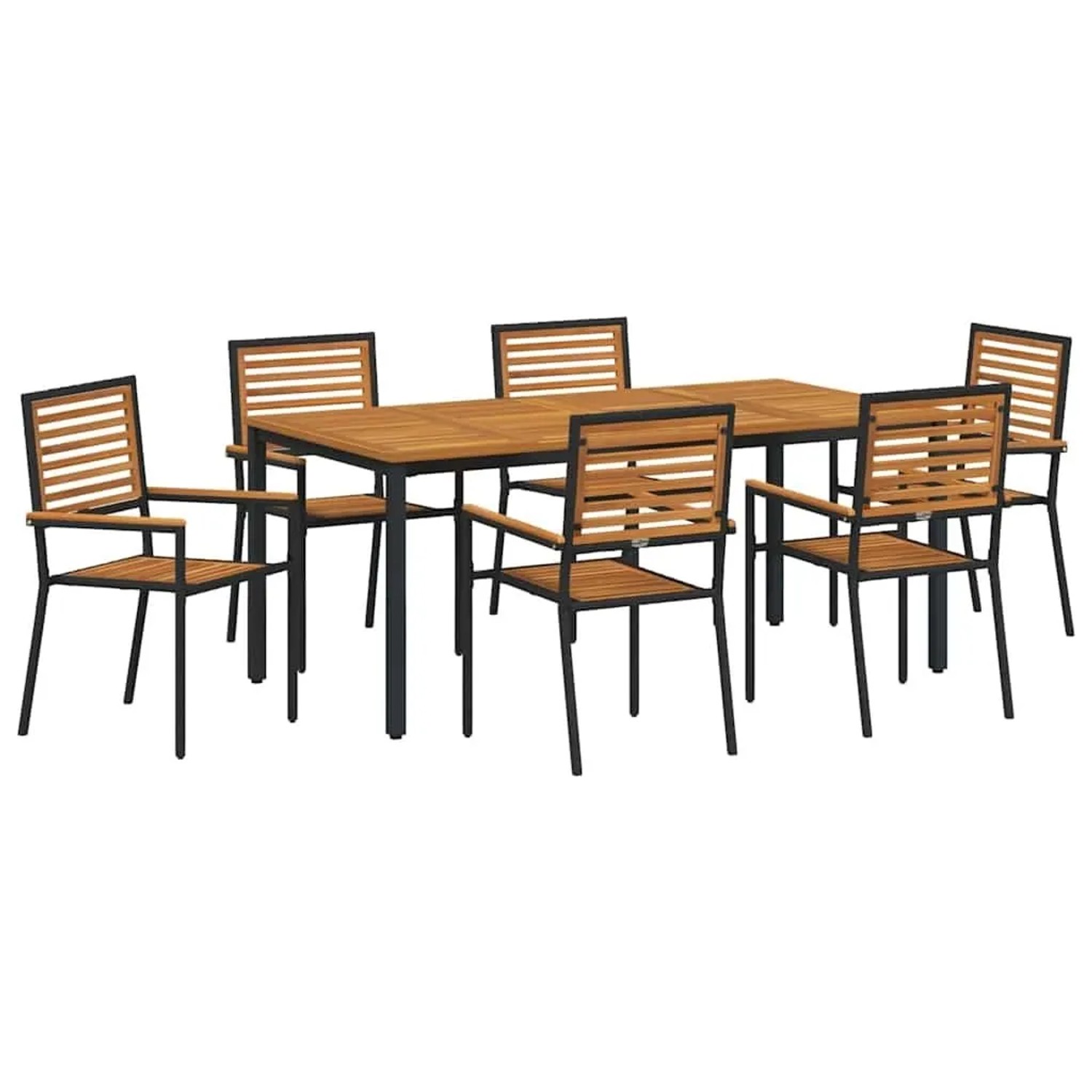 vidaXL Garten Essgruppe 7-Tlg Schwarz und Holz Poly-Rattan 3365502 günstig online kaufen