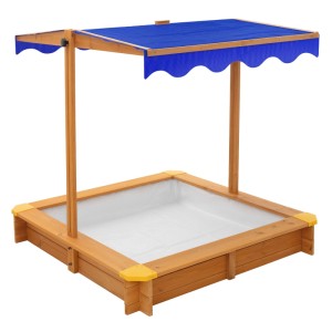 ML-Design Sandkasten mit Dach, 118x118 cm, Naturholz, UV 50, mit blauem Sonnenschutz.