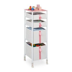 Relaxdays Kommode für Kinder Stahl Weiß Rosa Höhenverstellbar 109,5 cm x 36 cm x 40,5 cm