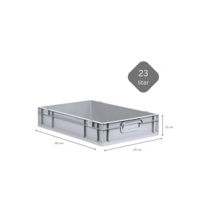 Graue PROREGAL Eurobox 23L mit Scharnierdeckel und gelben Verschlüssen, 40x60x12cm, für Lagerung und Transport.