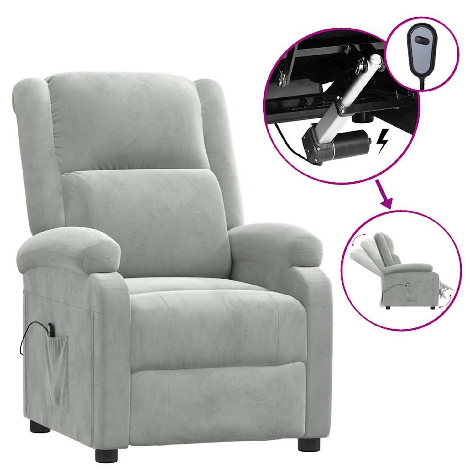 vidaXL Relaxsessel Elektrisch Hellgrau Samt 3098393 günstig online kaufen