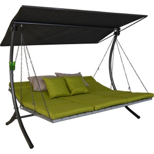 Angerer Hollywoodschaukel Luxus Smart Lime mit Sonnendach und grünen Auflagen.