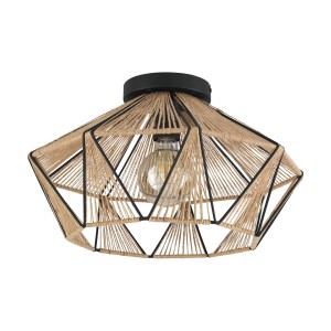 Schwarze Eglo Deckenleuchte Adwickle mit Hanfseil, 26x44,5 cm. Dekorative Lampe im Diamant-Design.