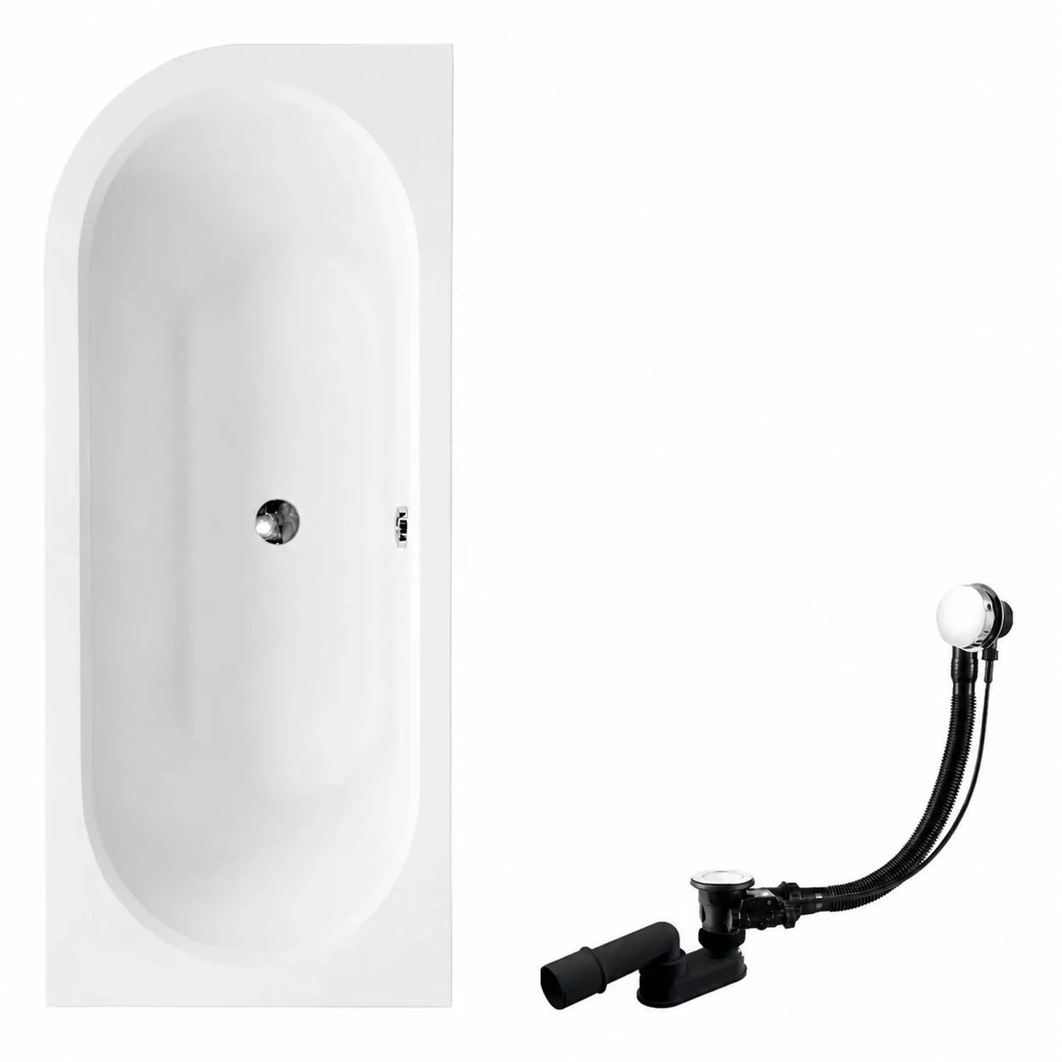 KOLMAN Badewanne Eckwanne 150 x 75 Cm Rechts Mit Bambus Badewannenablage Mit Kopfstütze KODI Inkl. Ablauf Und Füße