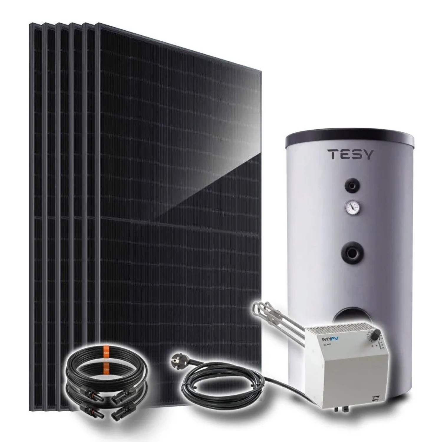 PVundSO Photovoltaik Warmwasser-Set 2,6 kW mit My-PV Heizstab und 200, TESY Speicher