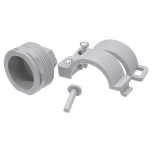 Vaillant Adapter für Hausautomation, bestehend aus 3 grauen Kunststoffteilen und einer Schraube.
