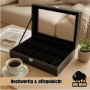 BigDean Uhrenbox für 12 Uhren mit Glasdeckel, schwarze Aufbewahrungsbox für Herrenuhren.