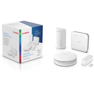 Bosch Smart Home Starter-Set Sicherheit II mit Rauchmelder, Bewegungsmelder und Tür-/Fensterkontakt.