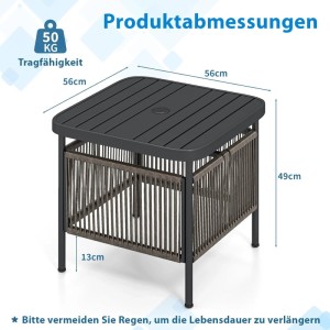 Costway Beistelltisch Outdoor Rattan mit Schirmloch 56 x 56 x 49 cm