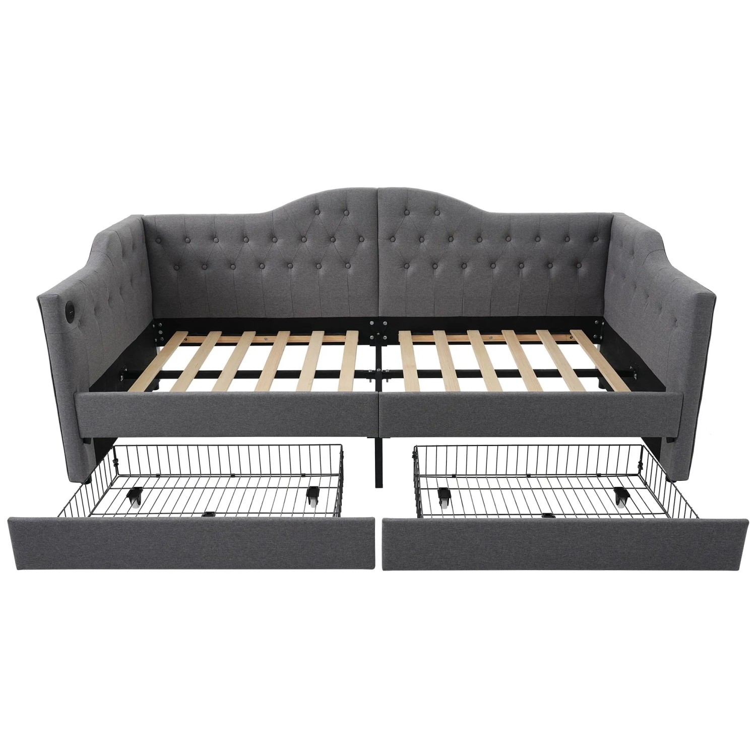 Merax Daybett 90x200cm USB-C Schubladen Grau Leinen