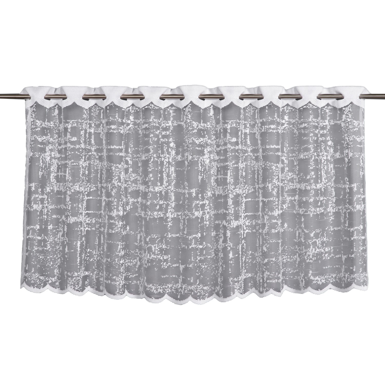 Weiße Sehlbach Bistrogardine mit Stangendurchzug und Effekt-Muster, 140x60 cm.