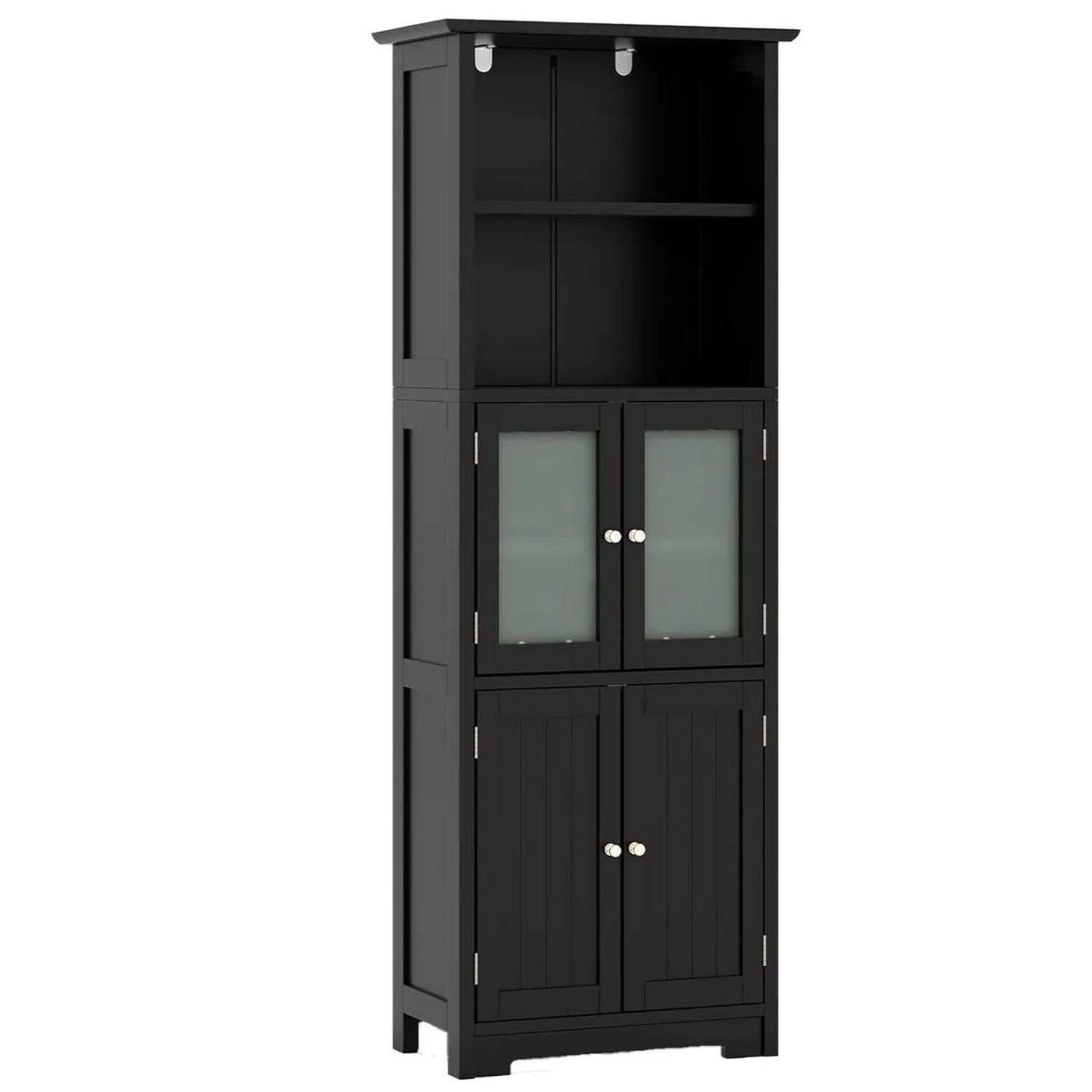Costway Badezimmerschrank mit Glastüren Verstellbaren Regalen Schwarz