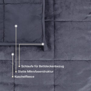 Anthrazitfarbene Bestlivings Gewichtsdecke (135x200 cm, 6 kg) mit Fleece-Bezug und Steppmuster.