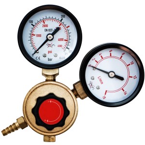 Absaar Druckminderer mit Doppelanzeige für Schweißgeräte: Ausgangsdruck und Füllstand im Blick.