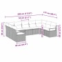 Braunes 9-teiliges Garten-Sofa-Set aus Poly Rattan von vidaXL, Maße siehe Grafik.