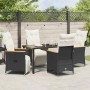 Schwarze 5-tlg. vidaXL Garten Essgruppe aus Poly Rattan mit Kissen.
