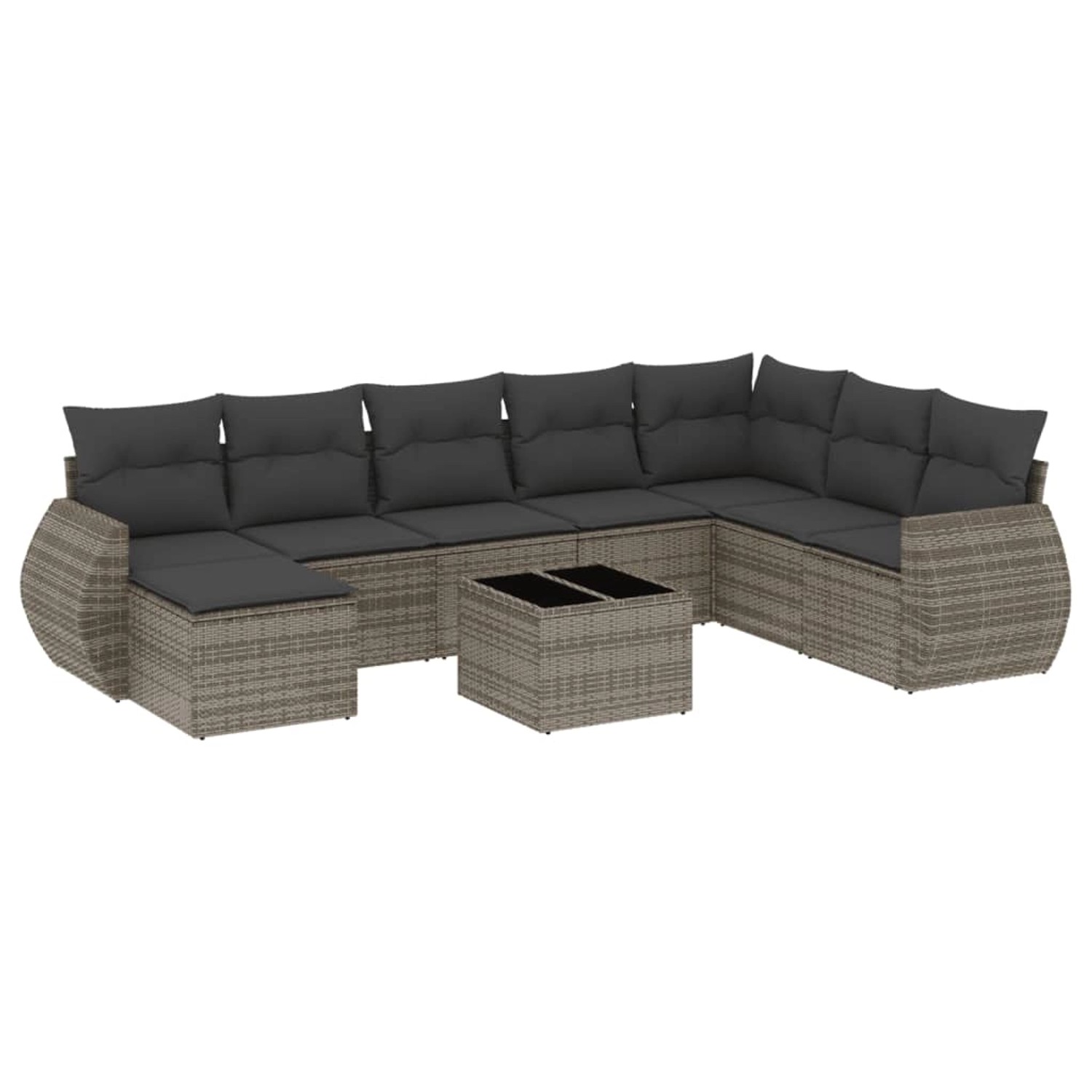vidaXL 9-Tlg Garten-Sofagarnitur mit Kissen Grau Poly Rattan 3254107