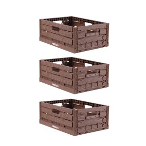 3er Set: Faltbare Klappboxen in Holzoptik, 40x30 cm, ideal für Badaccessoires und mehr.