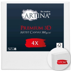 Artina Premium 3D Keilrahmen, 90x90cm, 4er-Set, weiße Leinwand für Künstler.