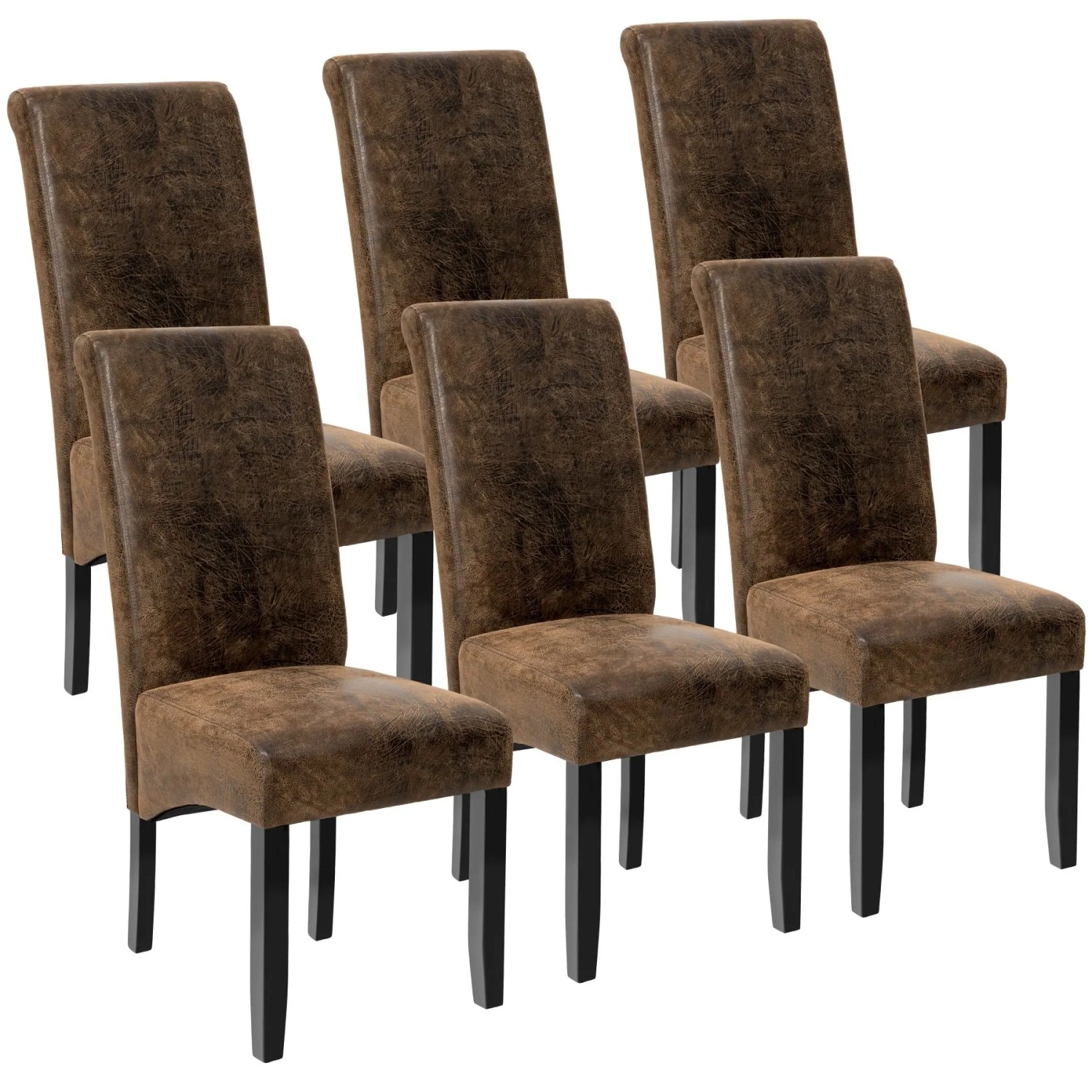 Tectake Esszimmerstuhl  Gepolstert Mit Kunstlederbezug Hohe Rückenlehne 6Er Set 45 x 44 x 106 cm Antikbraun