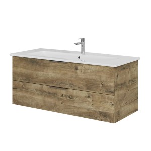 Steinkamp Einzelwaschtisch mit Eiche Ribbeck Unterschrank und Villeroy & Boch Venticello Waschtisch.